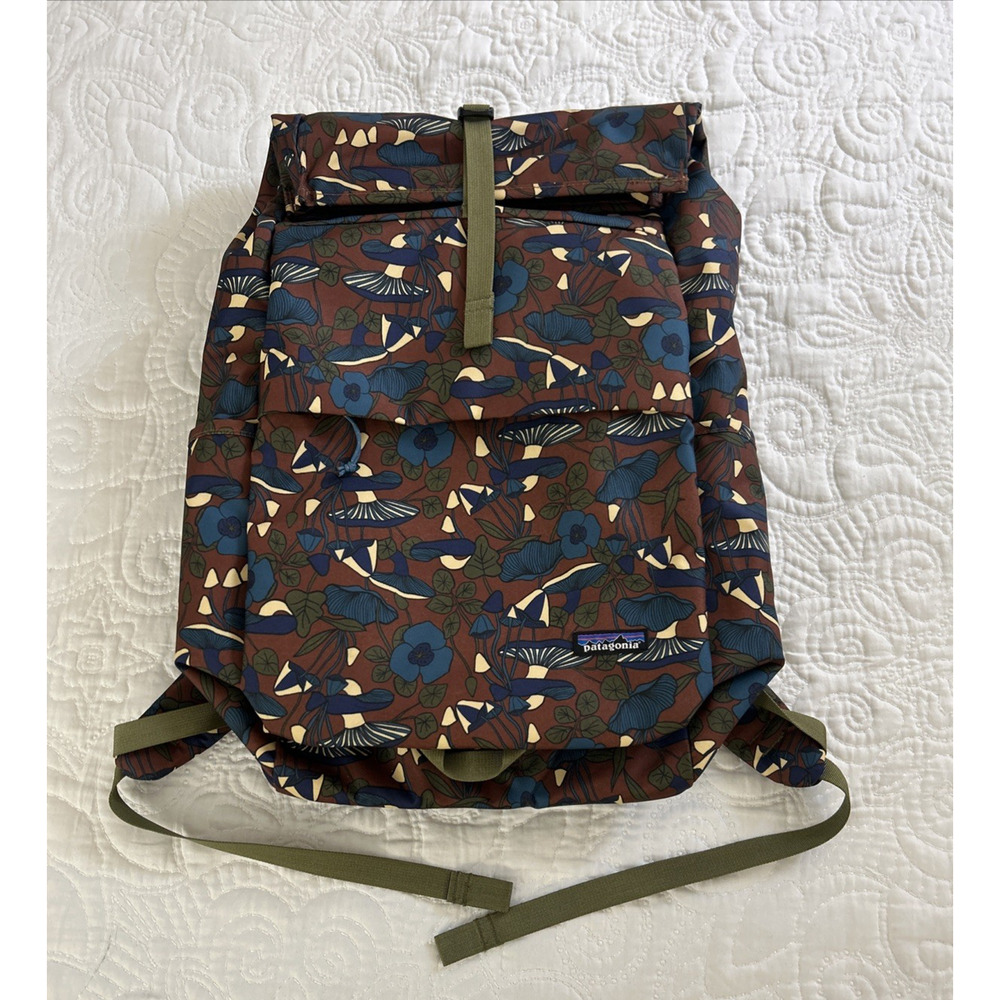 Patagonia Arbor Roll Top Canvas Pack Backpack Brown Blue Mushrooms Rucksack - Picture 3 of 11